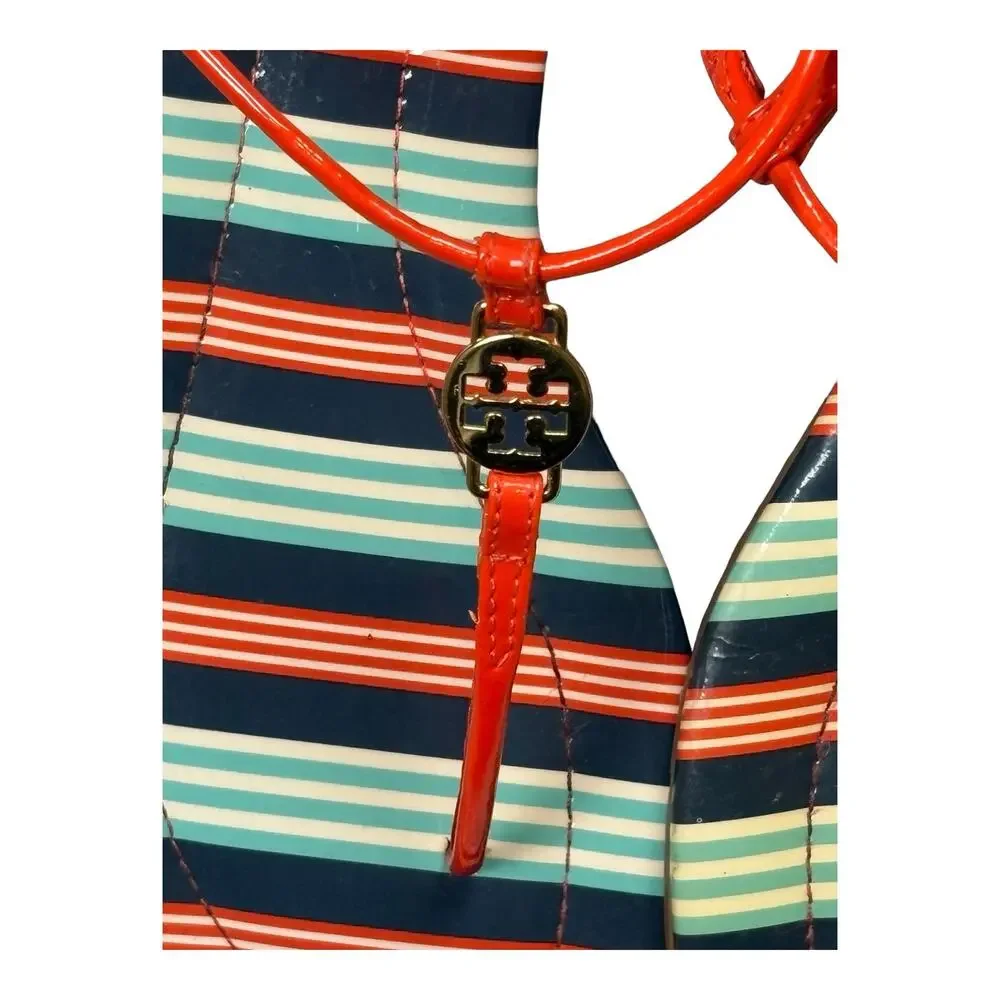 Tory Burch Emmy Logo Thong Sandals Women’s 8.5 Orange Patent Leather Straps